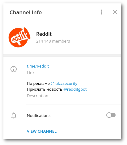 Reddit channel info