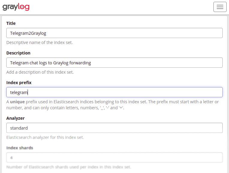 Create Telegram2Graylog Index
